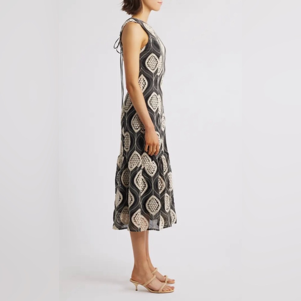 Sleeveless Black and Cream Patterned Dress  with shoe string detail New with Tag